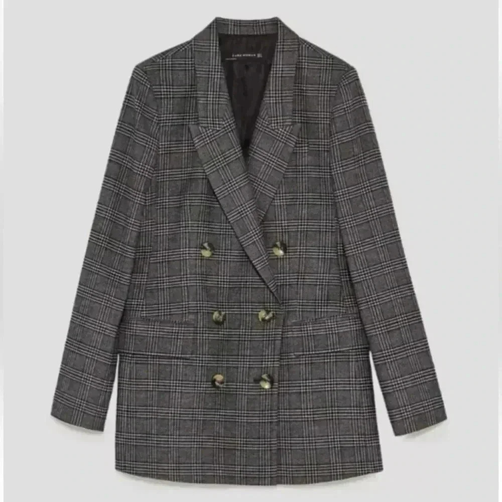 Zara Gray Plaid Blazer